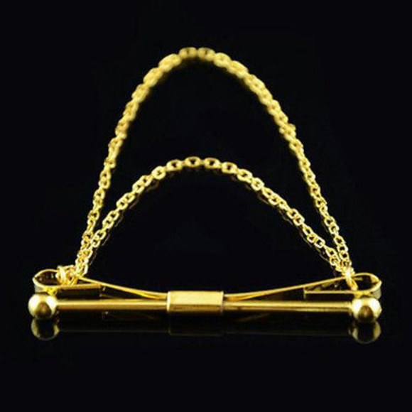 Gold Bar Collar Clip with Layered Chain - Picture 3 of 4